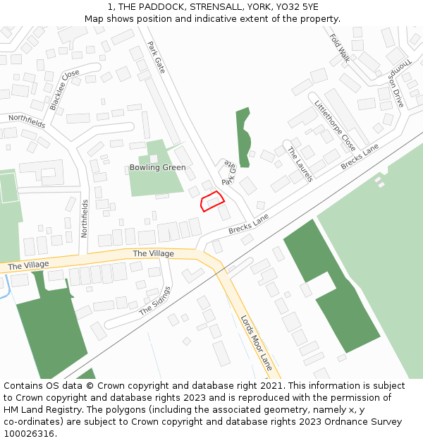 1, THE PADDOCK, STRENSALL, YORK, YO32 5YE: Location map and indicative extent of plot