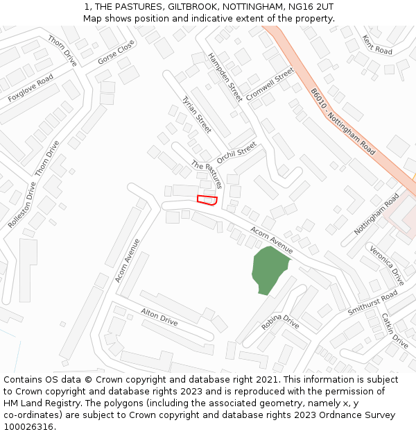 1, THE PASTURES, GILTBROOK, NOTTINGHAM, NG16 2UT: Location map and indicative extent of plot