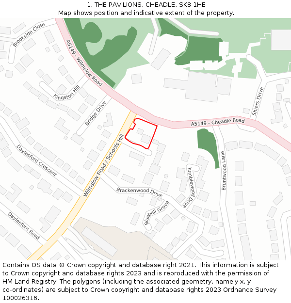 1, THE PAVILIONS, CHEADLE, SK8 1HE: Location map and indicative extent of plot