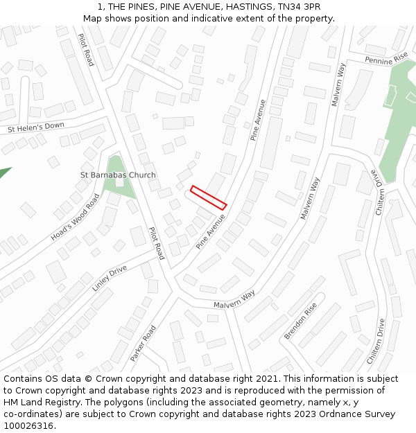 1, THE PINES, PINE AVENUE, HASTINGS, TN34 3PR: Location map and indicative extent of plot