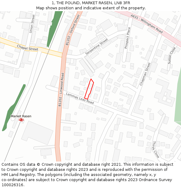 1, THE POUND, MARKET RASEN, LN8 3FR: Location map and indicative extent of plot