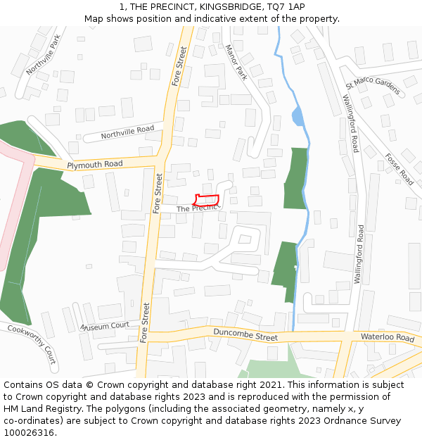 1, THE PRECINCT, KINGSBRIDGE, TQ7 1AP: Location map and indicative extent of plot