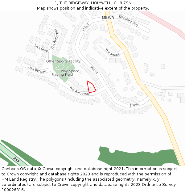 1, THE RIDGEWAY, HOLYWELL, CH8 7SN: Location map and indicative extent of plot