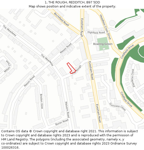 1, THE ROUGH, REDDITCH, B97 5DD: Location map and indicative extent of plot