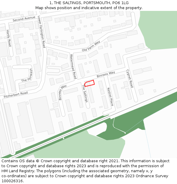 1, THE SALTINGS, PORTSMOUTH, PO6 1LG: Location map and indicative extent of plot
