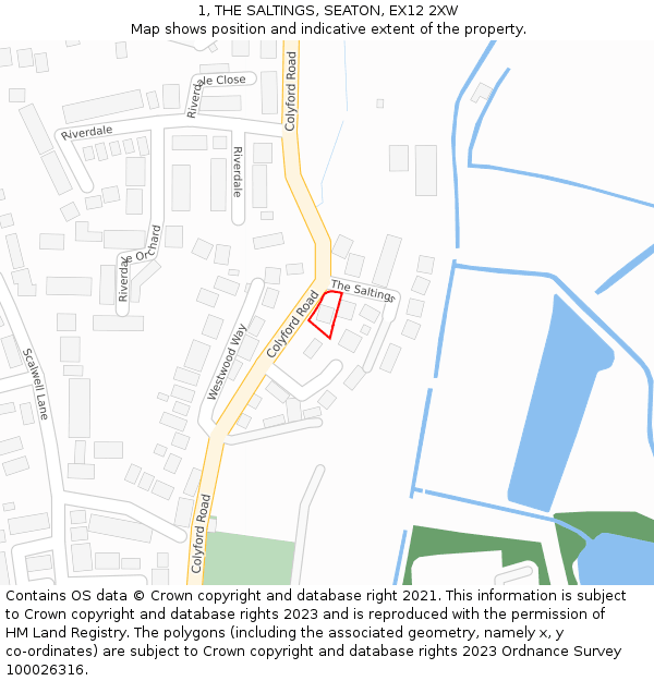1, THE SALTINGS, SEATON, EX12 2XW: Location map and indicative extent of plot