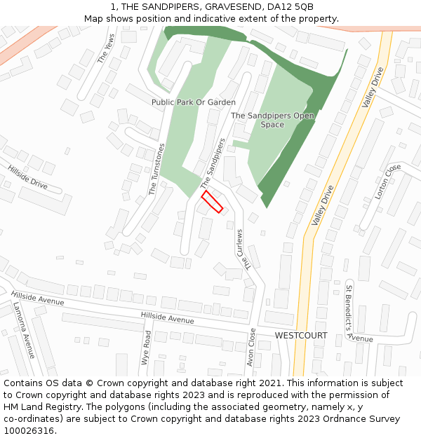 1, THE SANDPIPERS, GRAVESEND, DA12 5QB: Location map and indicative extent of plot