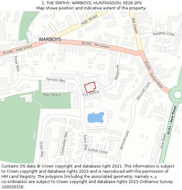1, THE SMITHY, WARBOYS, HUNTINGDON, PE28 2PS: Location map and indicative extent of plot