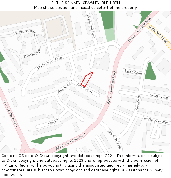 1, THE SPINNEY, CRAWLEY, RH11 8PH: Location map and indicative extent of plot