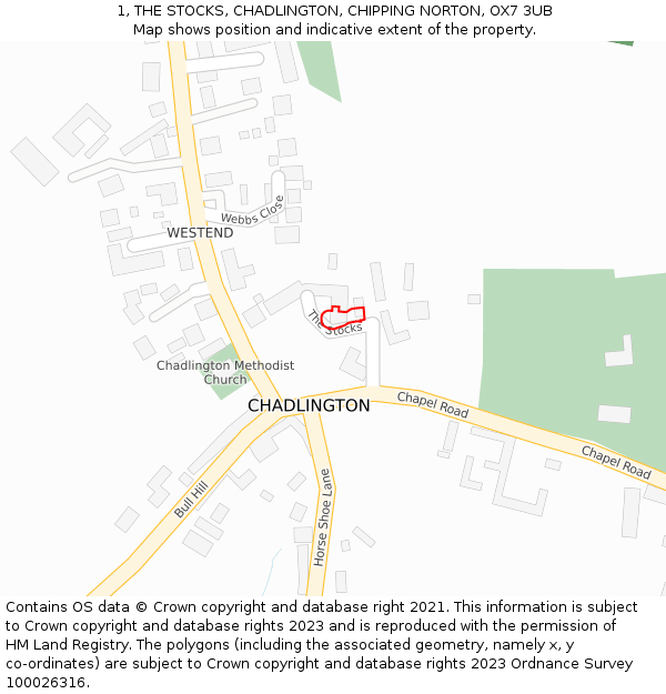 1, THE STOCKS, CHADLINGTON, CHIPPING NORTON, OX7 3UB: Location map and indicative extent of plot