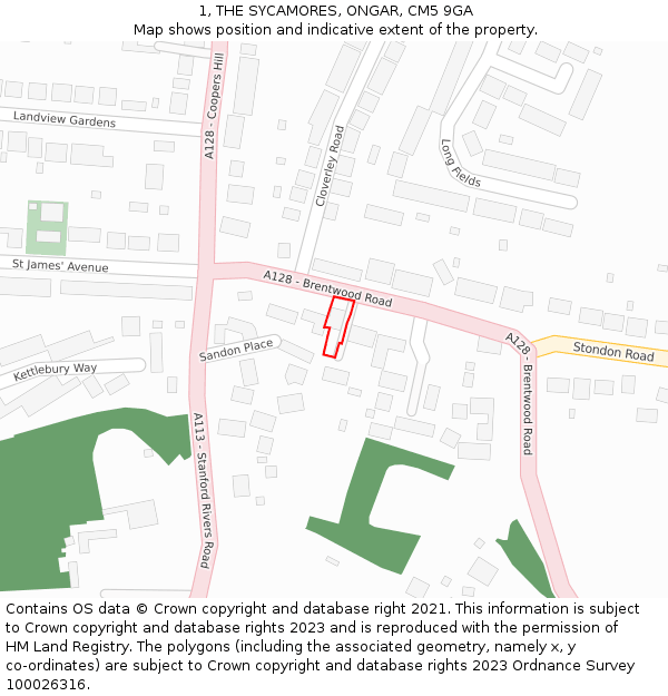 1, THE SYCAMORES, ONGAR, CM5 9GA: Location map and indicative extent of plot