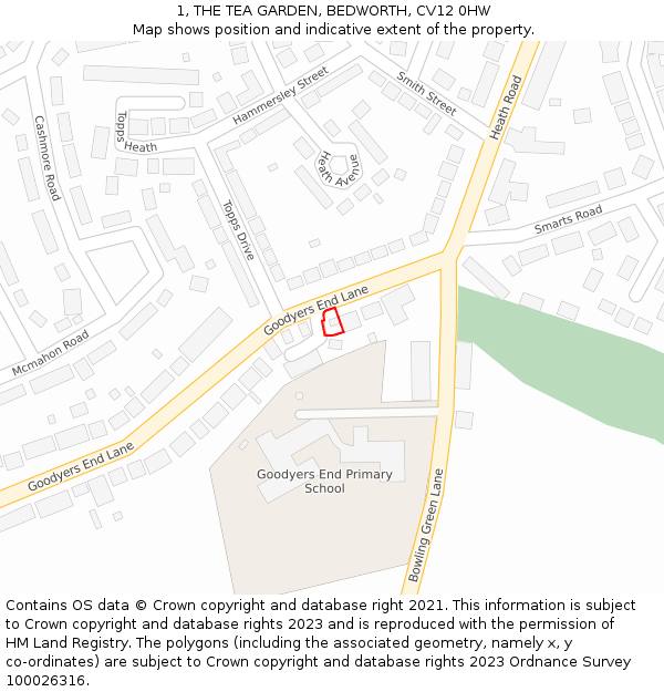 1, THE TEA GARDEN, BEDWORTH, CV12 0HW: Location map and indicative extent of plot