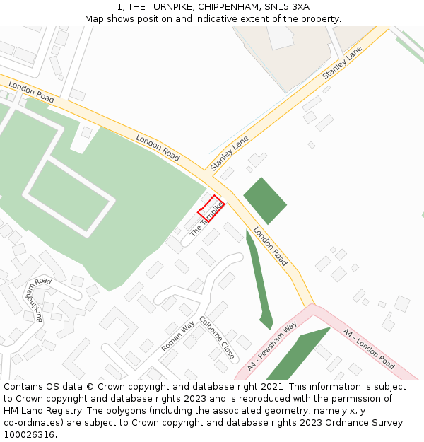 1, THE TURNPIKE, CHIPPENHAM, SN15 3XA: Location map and indicative extent of plot