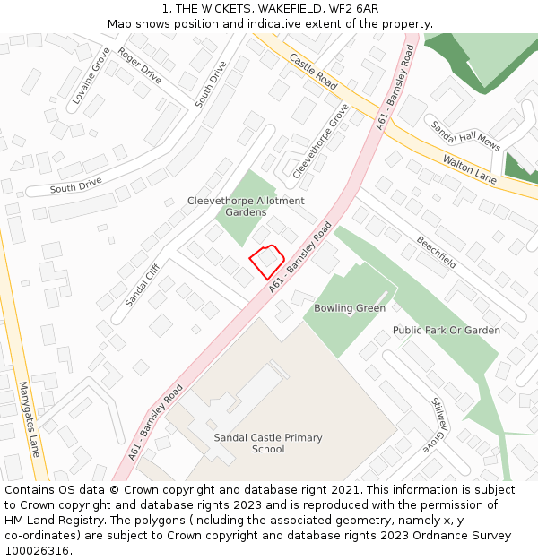 1, THE WICKETS, WAKEFIELD, WF2 6AR: Location map and indicative extent of plot