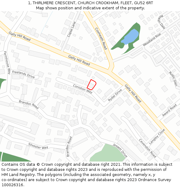 1, THIRLMERE CRESCENT, CHURCH CROOKHAM, FLEET, GU52 6RT: Location map and indicative extent of plot