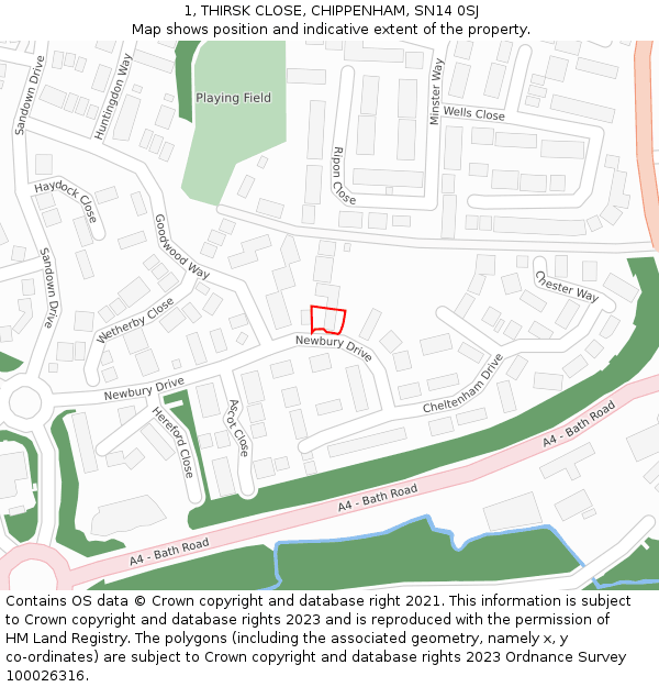 1, THIRSK CLOSE, CHIPPENHAM, SN14 0SJ: Location map and indicative extent of plot