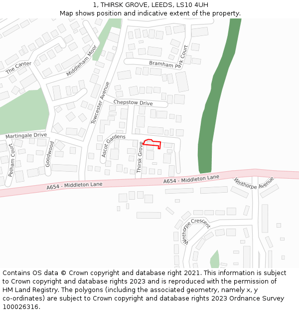 1, THIRSK GROVE, LEEDS, LS10 4UH: Location map and indicative extent of plot