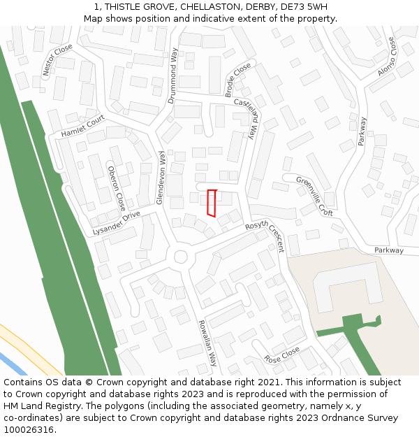 1, THISTLE GROVE, CHELLASTON, DERBY, DE73 5WH: Location map and indicative extent of plot