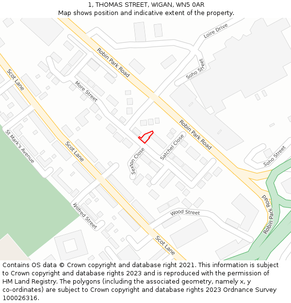 1, THOMAS STREET, WIGAN, WN5 0AR: Location map and indicative extent of plot