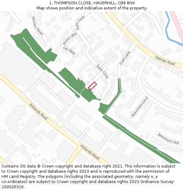 1, THOMPSON CLOSE, HAVERHILL, CB9 8NX: Location map and indicative extent of plot