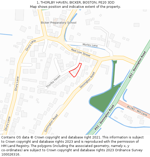 1, THORLBY HAVEN, BICKER, BOSTON, PE20 3DD: Location map and indicative extent of plot