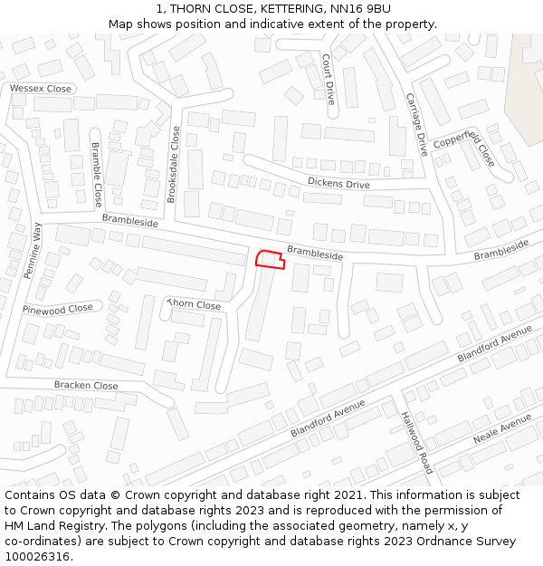 1, THORN CLOSE, KETTERING, NN16 9BU: Location map and indicative extent of plot