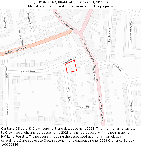 1, THORN ROAD, BRAMHALL, STOCKPORT, SK7 1HG: Location map and indicative extent of plot