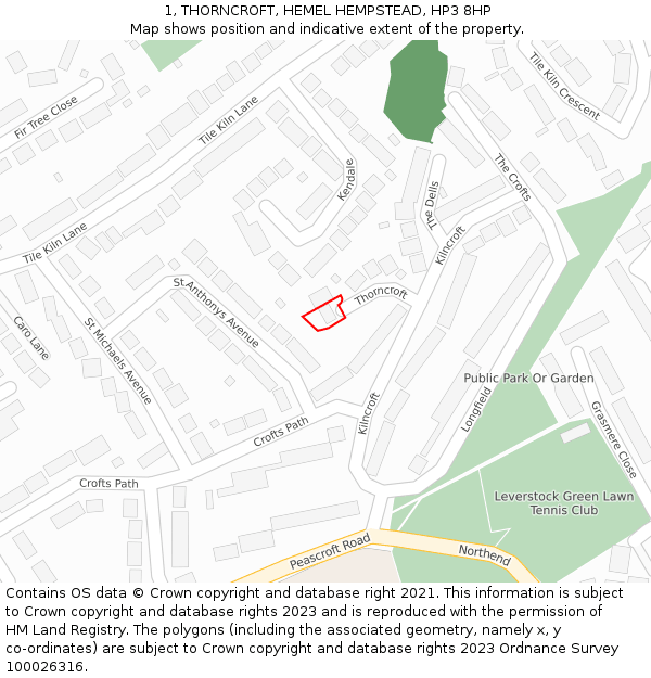 1, THORNCROFT, HEMEL HEMPSTEAD, HP3 8HP: Location map and indicative extent of plot