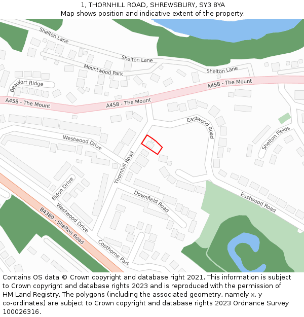 1, THORNHILL ROAD, SHREWSBURY, SY3 8YA: Location map and indicative extent of plot