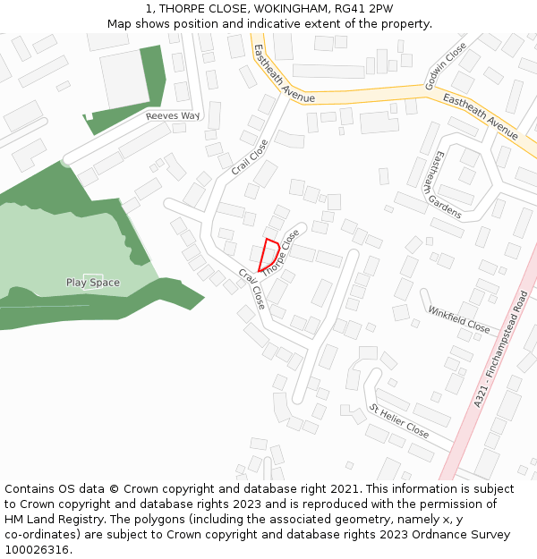 1, THORPE CLOSE, WOKINGHAM, RG41 2PW: Location map and indicative extent of plot