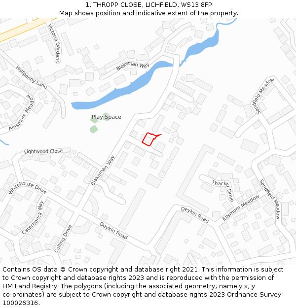 1, THROPP CLOSE, LICHFIELD, WS13 8FP: Location map and indicative extent of plot
