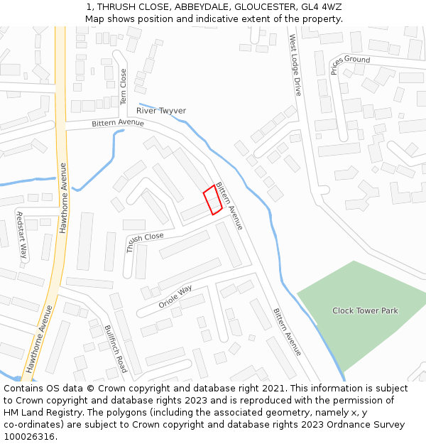 1, THRUSH CLOSE, ABBEYDALE, GLOUCESTER, GL4 4WZ: Location map and indicative extent of plot