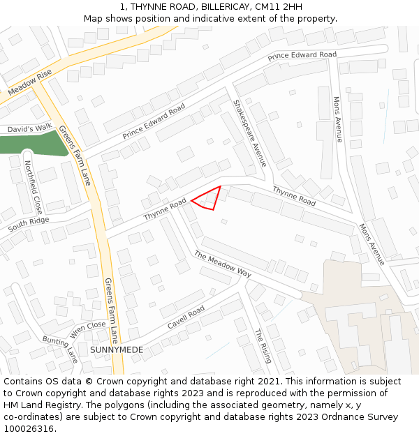 1, THYNNE ROAD, BILLERICAY, CM11 2HH: Location map and indicative extent of plot