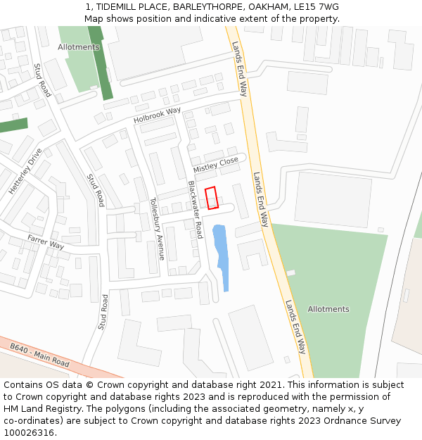 1, TIDEMILL PLACE, BARLEYTHORPE, OAKHAM, LE15 7WG: Location map and indicative extent of plot