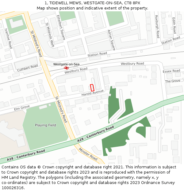 1, TIDEWELL MEWS, WESTGATE-ON-SEA, CT8 8PX: Location map and indicative extent of plot