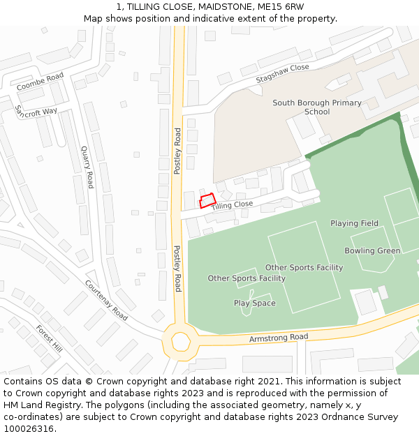 1, TILLING CLOSE, MAIDSTONE, ME15 6RW: Location map and indicative extent of plot