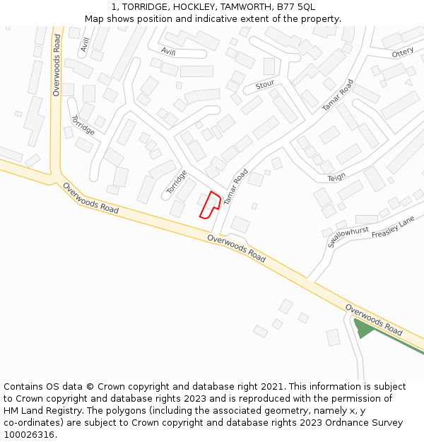1, TORRIDGE, HOCKLEY, TAMWORTH, B77 5QL: Location map and indicative extent of plot