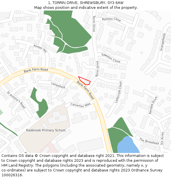 1, TORRIN DRIVE, SHREWSBURY, SY3 6AW: Location map and indicative extent of plot