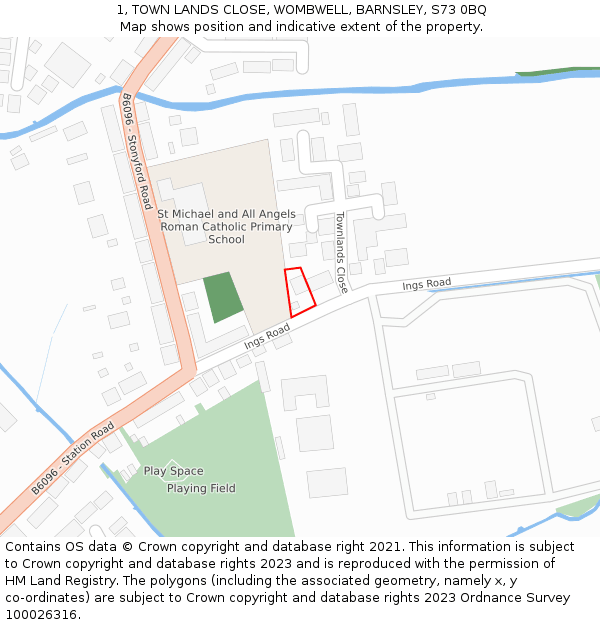 1, TOWN LANDS CLOSE, WOMBWELL, BARNSLEY, S73 0BQ: Location map and indicative extent of plot