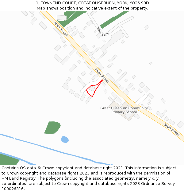 1, TOWNEND COURT, GREAT OUSEBURN, YORK, YO26 9RD: Location map and indicative extent of plot