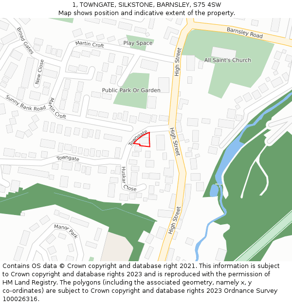 1, TOWNGATE, SILKSTONE, BARNSLEY, S75 4SW: Location map and indicative extent of plot