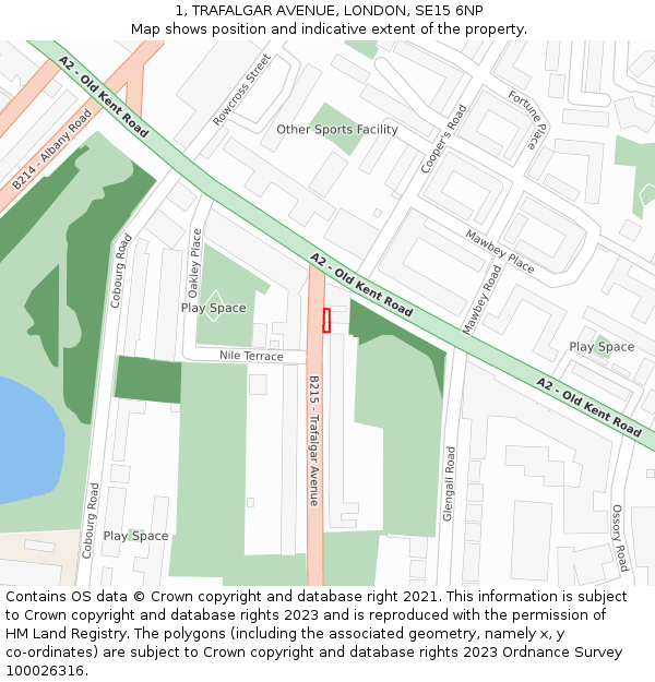 1, TRAFALGAR AVENUE, LONDON, SE15 6NP: Location map and indicative extent of plot