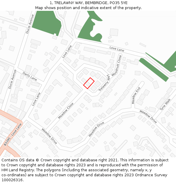1, TRELAWNY WAY, BEMBRIDGE, PO35 5YE: Location map and indicative extent of plot