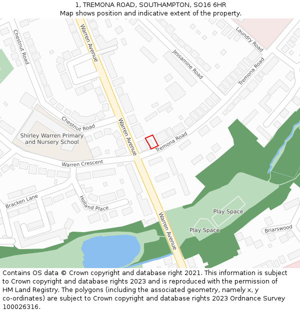 1, TREMONA ROAD, SOUTHAMPTON, SO16 6HR: Location map and indicative extent of plot