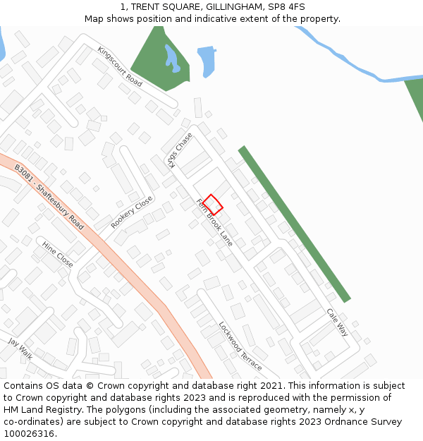 1, TRENT SQUARE, GILLINGHAM, SP8 4FS: Location map and indicative extent of plot