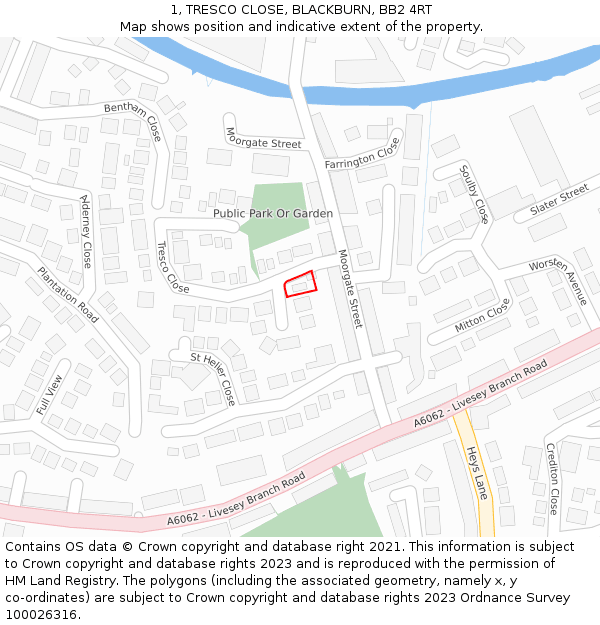 1, TRESCO CLOSE, BLACKBURN, BB2 4RT: Location map and indicative extent of plot