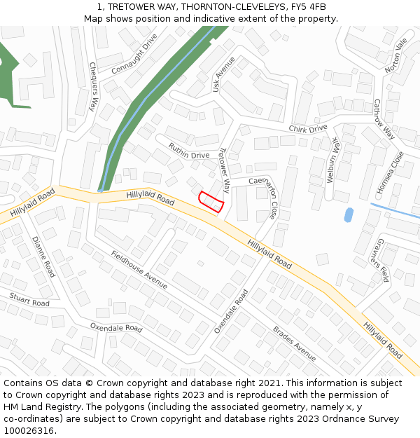 1, TRETOWER WAY, THORNTON-CLEVELEYS, FY5 4FB: Location map and indicative extent of plot