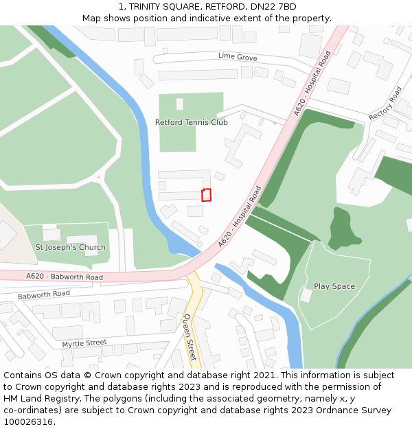 1, TRINITY SQUARE, RETFORD, DN22 7BD: Location map and indicative extent of plot