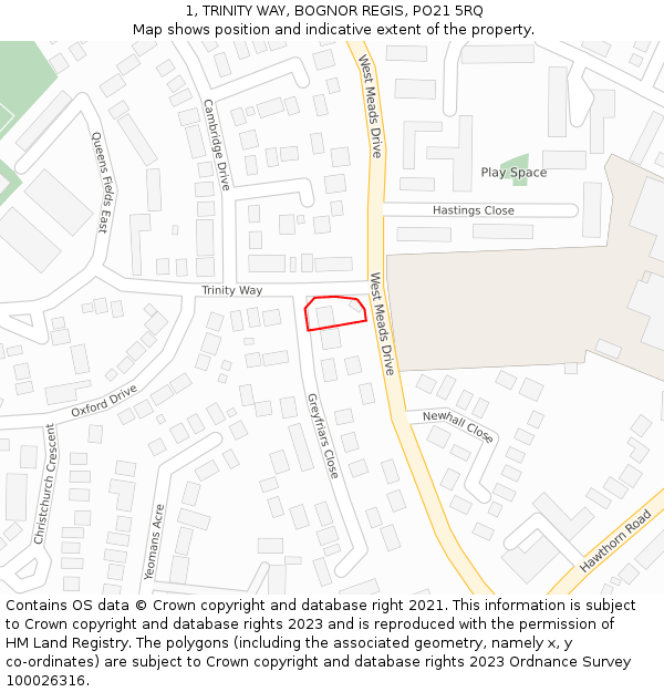 1, TRINITY WAY, BOGNOR REGIS, PO21 5RQ: Location map and indicative extent of plot