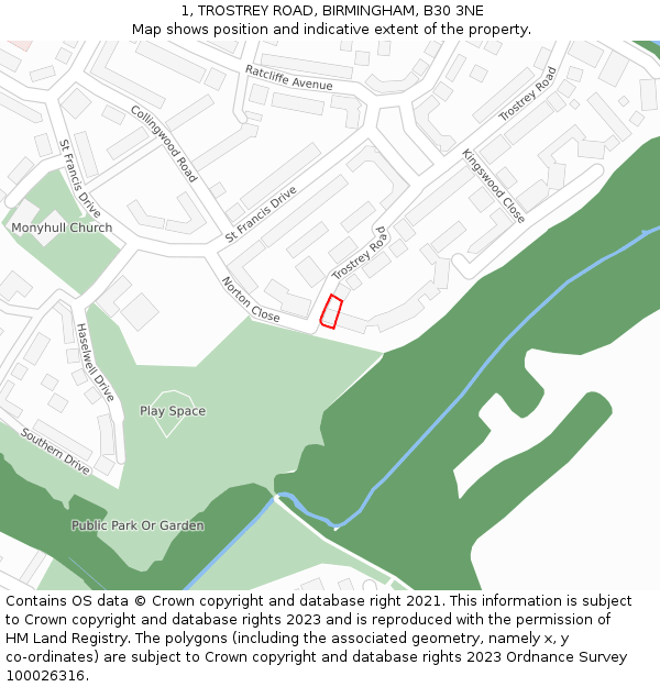 1, TROSTREY ROAD, BIRMINGHAM, B30 3NE: Location map and indicative extent of plot